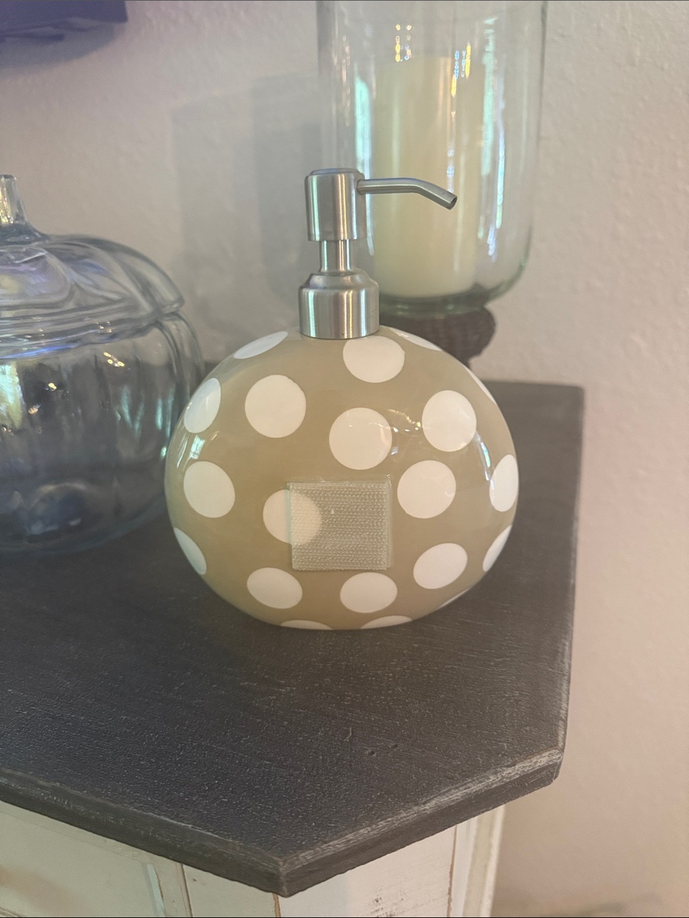 Coton Colors Beige Polka Dot Ceramic Soap Dispenser with Silver Pump